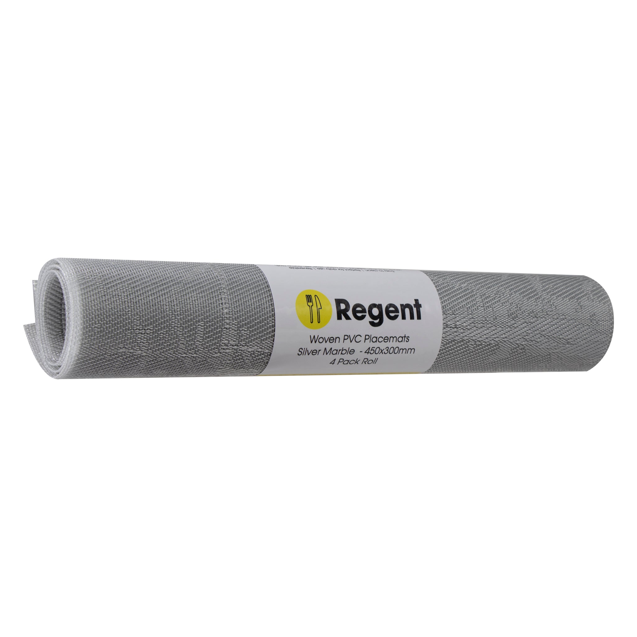 REGENT PLACE MATS WOVEN PVC SILVER MARBLE 4PK ROLL, 300X450MM