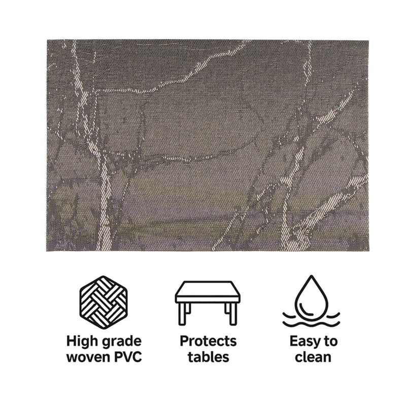 REGENT PLACE MATS WOVEN PVC GREY MARBLE 4PK ROLL, 300X450MM