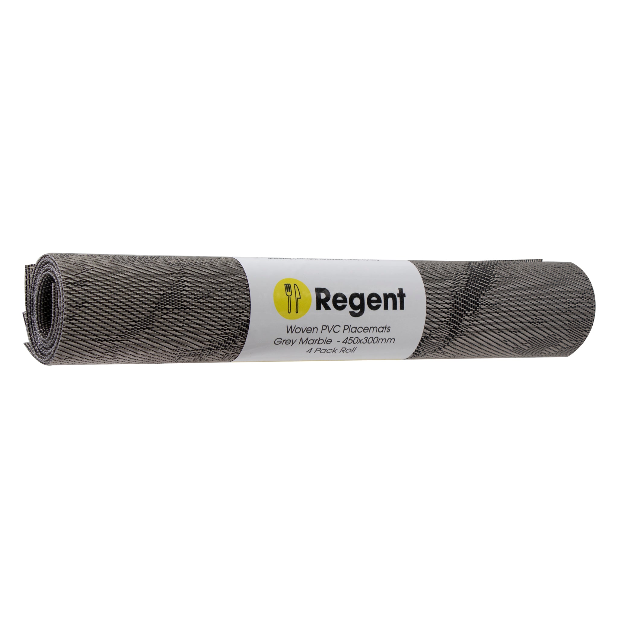 REGENT PLACE MATS WOVEN PVC GREY MARBLE 4PK ROLL, 300X450MM