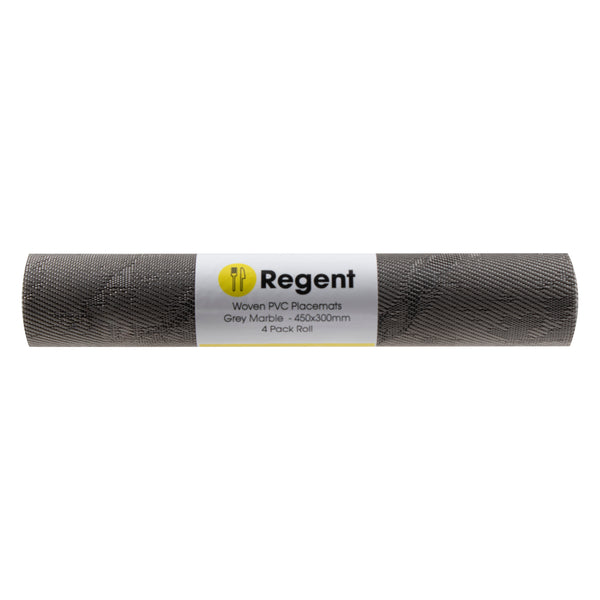 REGENT PLACE MATS WOVEN PVC GREY MARBLE, 4 PACK ROLL (300X450MM)