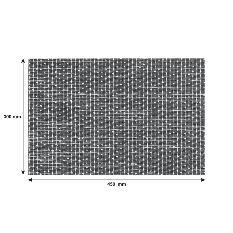 REGENT PLACE MATS WOVEN PVC/COTTON MOTTLED BLACK/WHITE, 4 PACK ROLL (300X450MM)