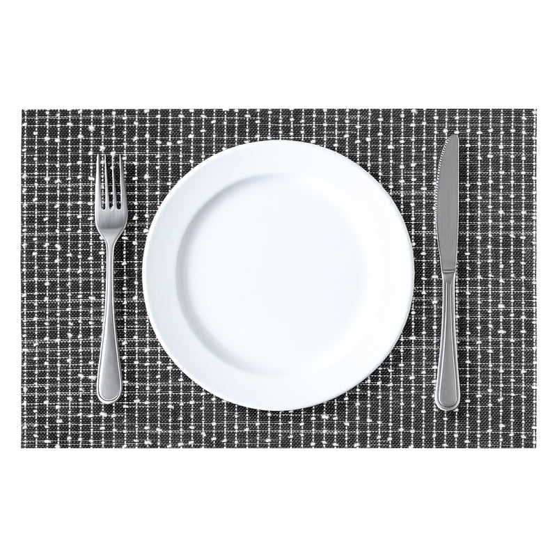 REGENT PLACE MATS WOVEN PVC/COTTON MOTTLED BLACK/WHITE 4PK ROLL, 300X450MM