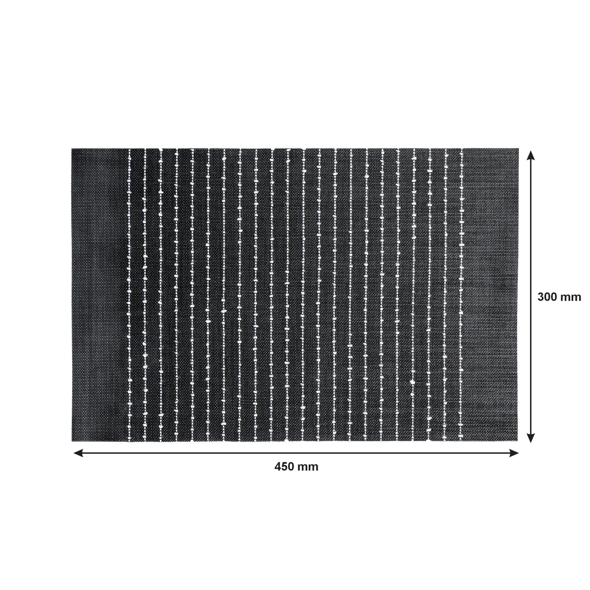 REGENT PLACE MATS WOVEN PVC BLACK WITH WHITE COTTON STRIPES 4PK ROLL, 300X450MM