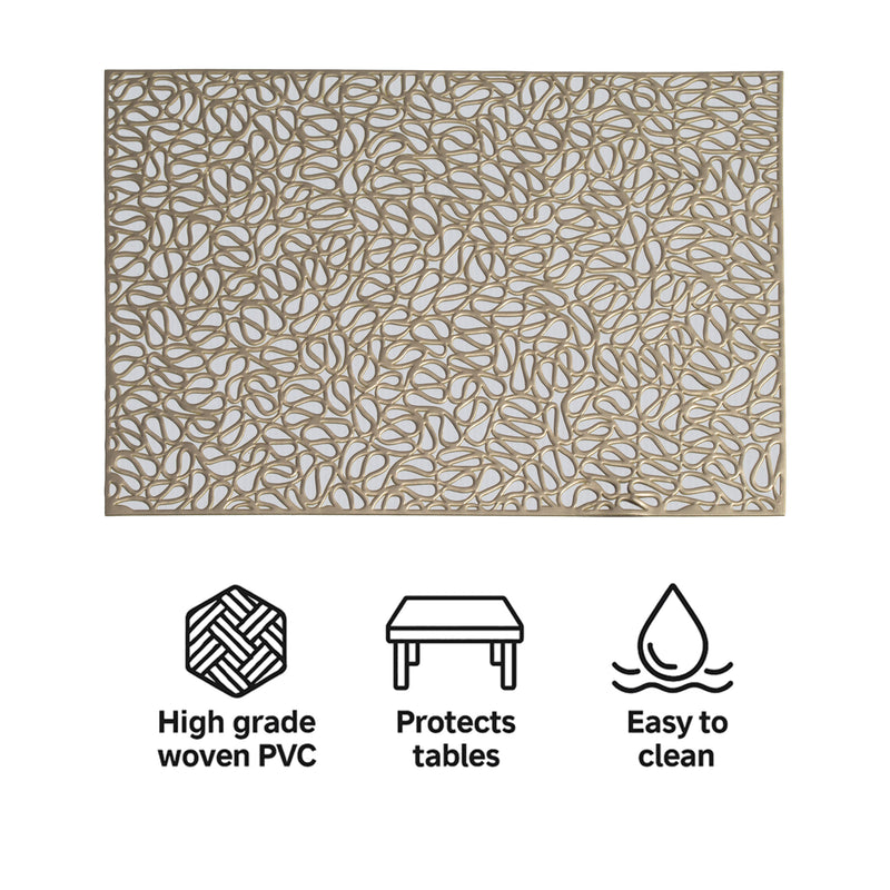 REGENT PLACE MATS PRESSED GOLD PVC 4PK ROLL, 300X450MM