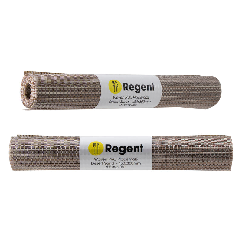 REGENT PLACE MATS WOVEN DESERT SAND PVC, 4 PACK ROLL (300X450MM)