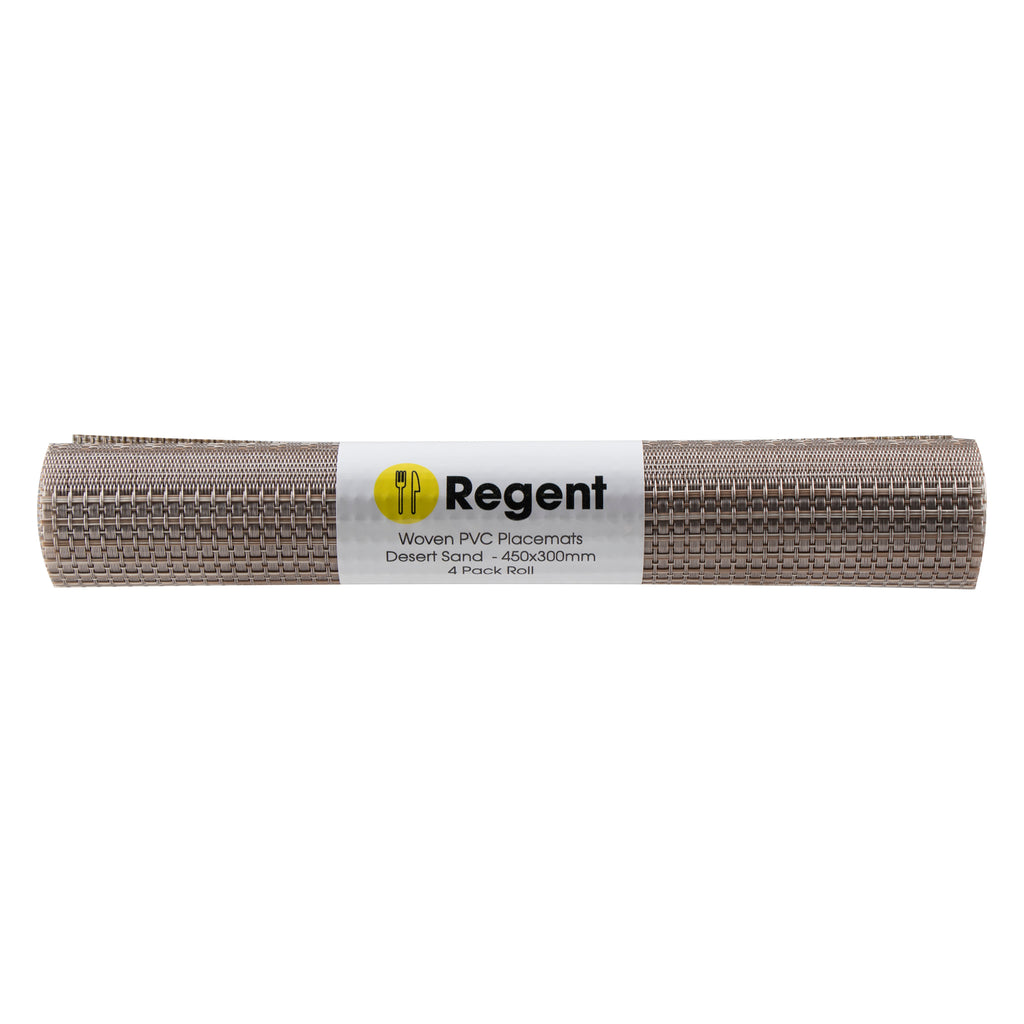 REGENT PLACE MATS WOVEN DESERT SAND PVC, 4 PACK ROLL (300X450MM)