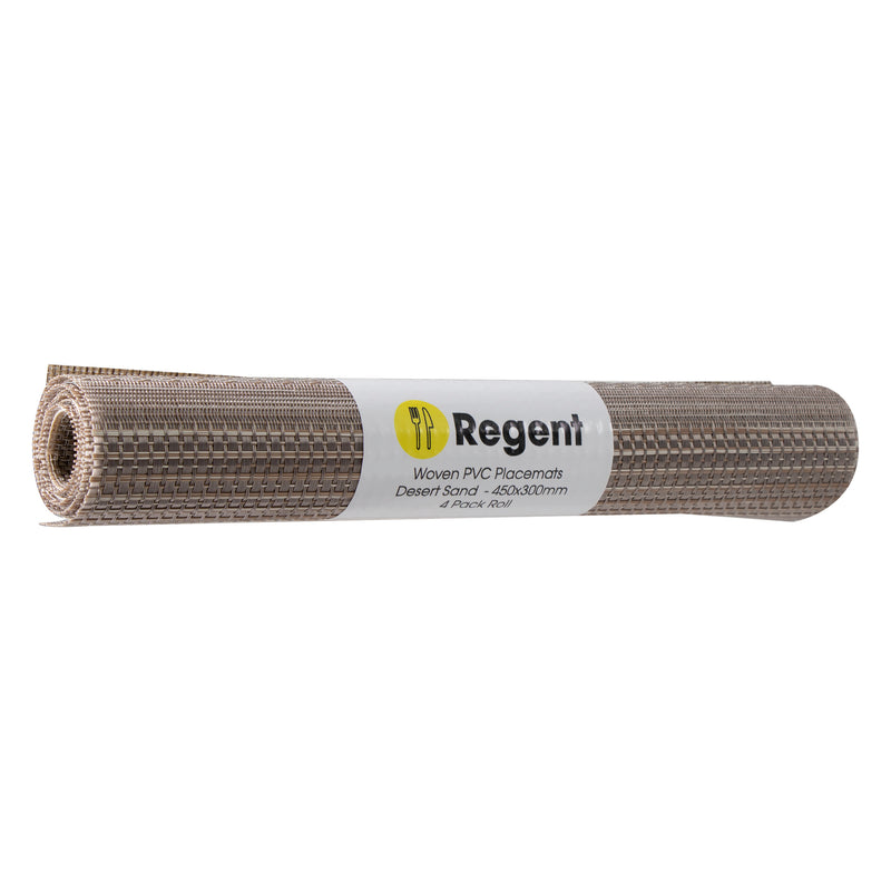 REGENT PLACE MATS WOVEN DESERT SAND PVC, 4 PACK ROLL (300X450MM)