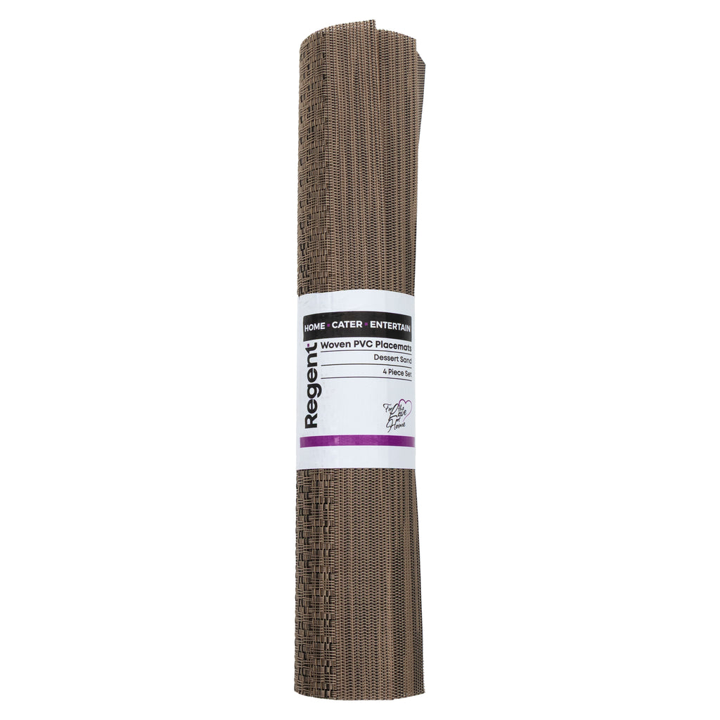 REGENT PLACE MATS WOVEN PVC DESERT SAND 4PK ROLL, 300X450MM