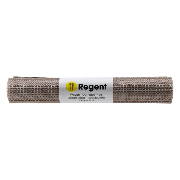 REGENT PLACE MATS WOVEN DESERT SAND PVC, 4 PACK ROLL (300X450MM)