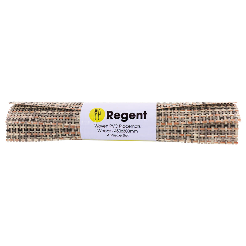 REGENT PLACE MATS WOVEN WHEAT PVC, 4 PACK (300X450MM)