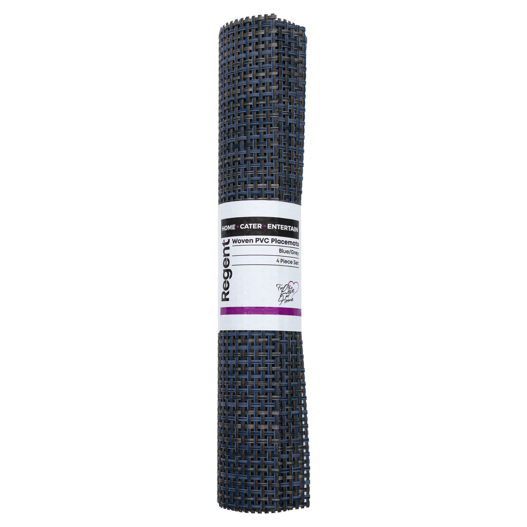 REGENT PLACE MATS WOVEN PVC BLUE/GREY 4PK, 300X450MM