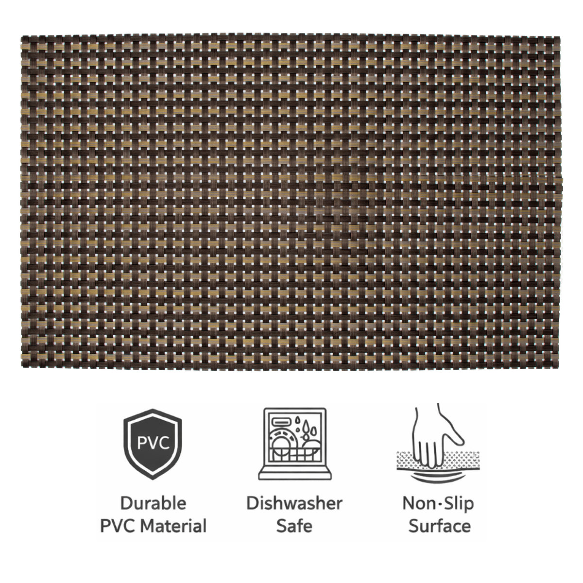 REGENT PLACE MATS WOVEN PVC GOLD/BLACK/GREY 4PK, 300X450MM