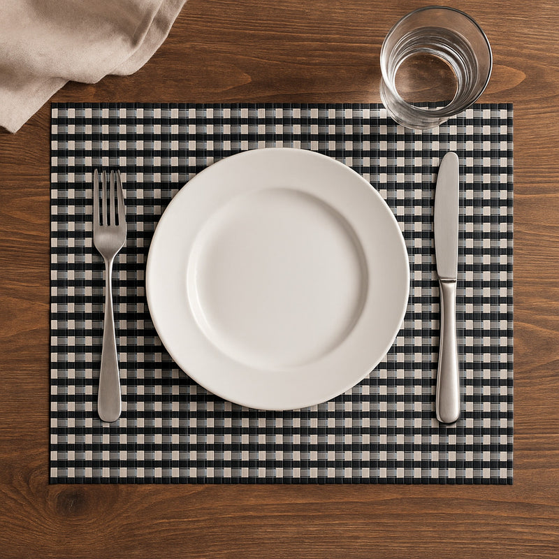 REGENT PLACE MATS WOVEN SILVER/BLACK PVC 4PK ROLL, 300X450MM