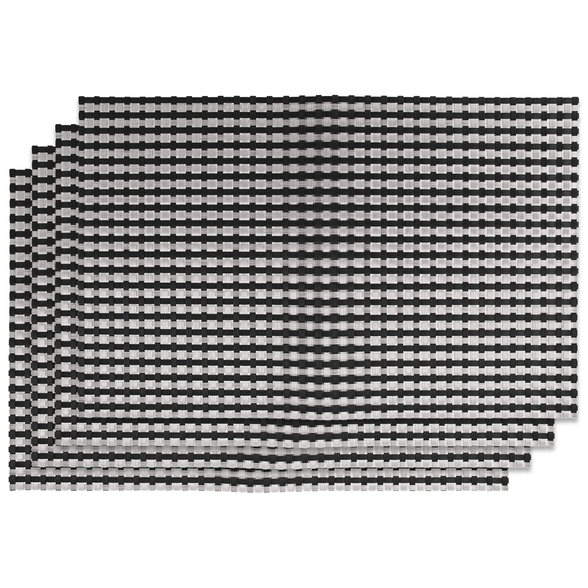 REGENT PLACE MATS WOVEN SILVER/BLACK PVC 4PK ROLL, 300X450MM