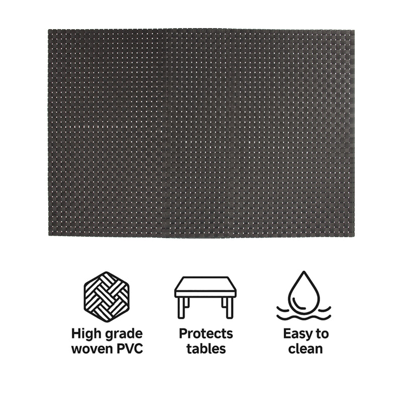 REGENT PLACE MATS WOVEN PVC BLACK 4PK ROLL, 300X450MM