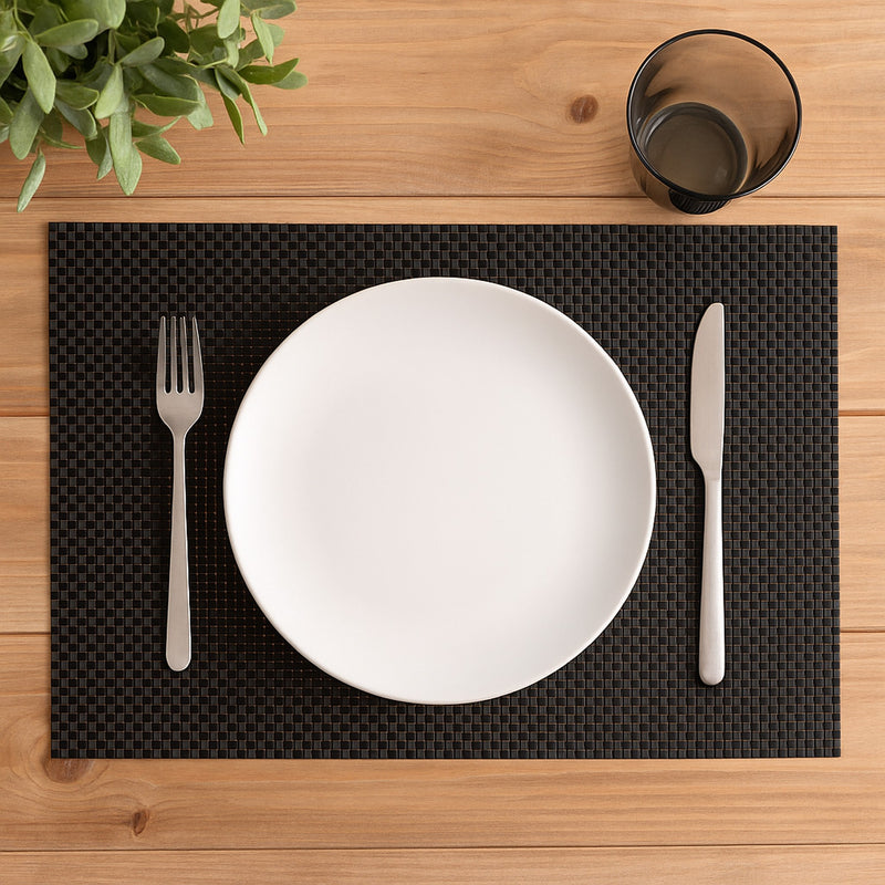 REGENT PLACE MATS WOVEN PVC BLACK 4PK ROLL, 300X450MM