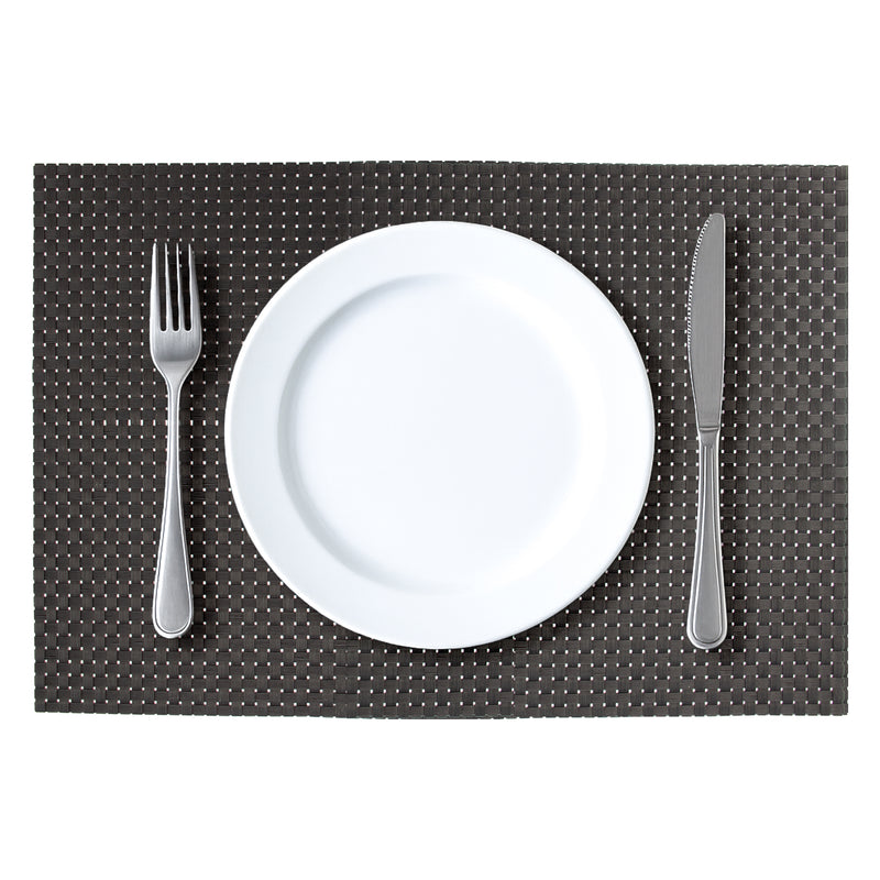 REGENT PLACE MATS WOVEN PVC BLACK 4PK ROLL, 300X450MM