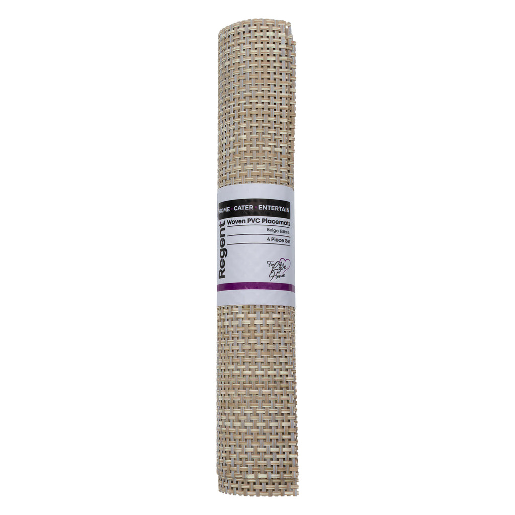 REGENT PLACE MATS WOVEN PVC BEIGE BLISS 4PK ROLL, 300X450MM