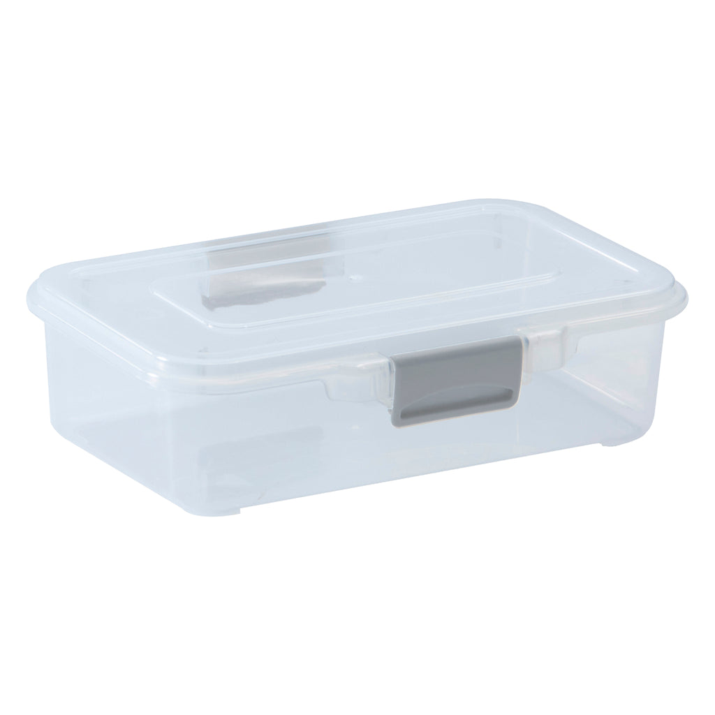REGENT STOREAWAY CLEAR PLASTIC STORAGE BOX WITH GREY CLIPS 1.1L, 210X140X60MM