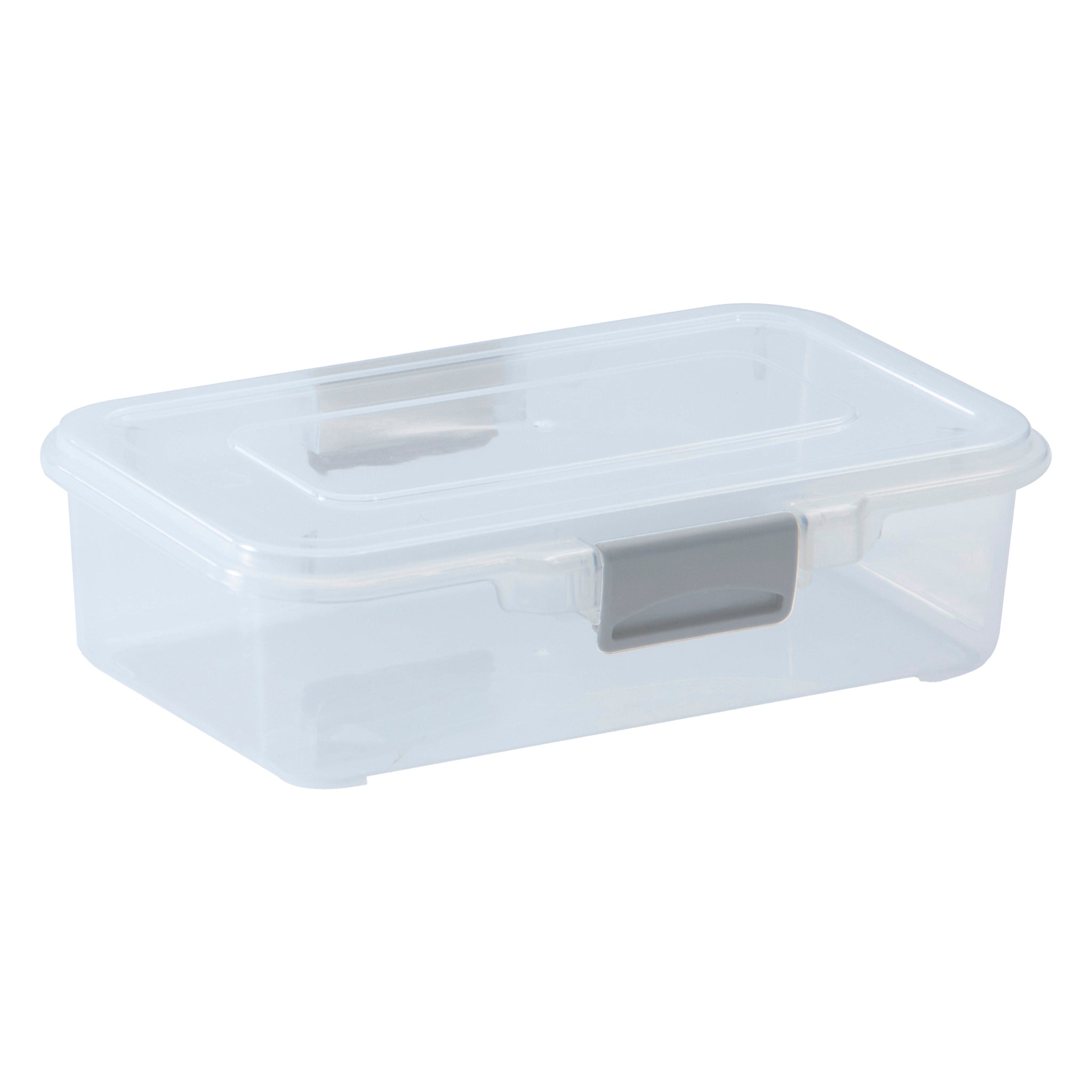 REGENT STOREAWAY PLASTIC STORAGE BOX CLEAR & GREY CLIPS,  1.1L - 210X140X60MM