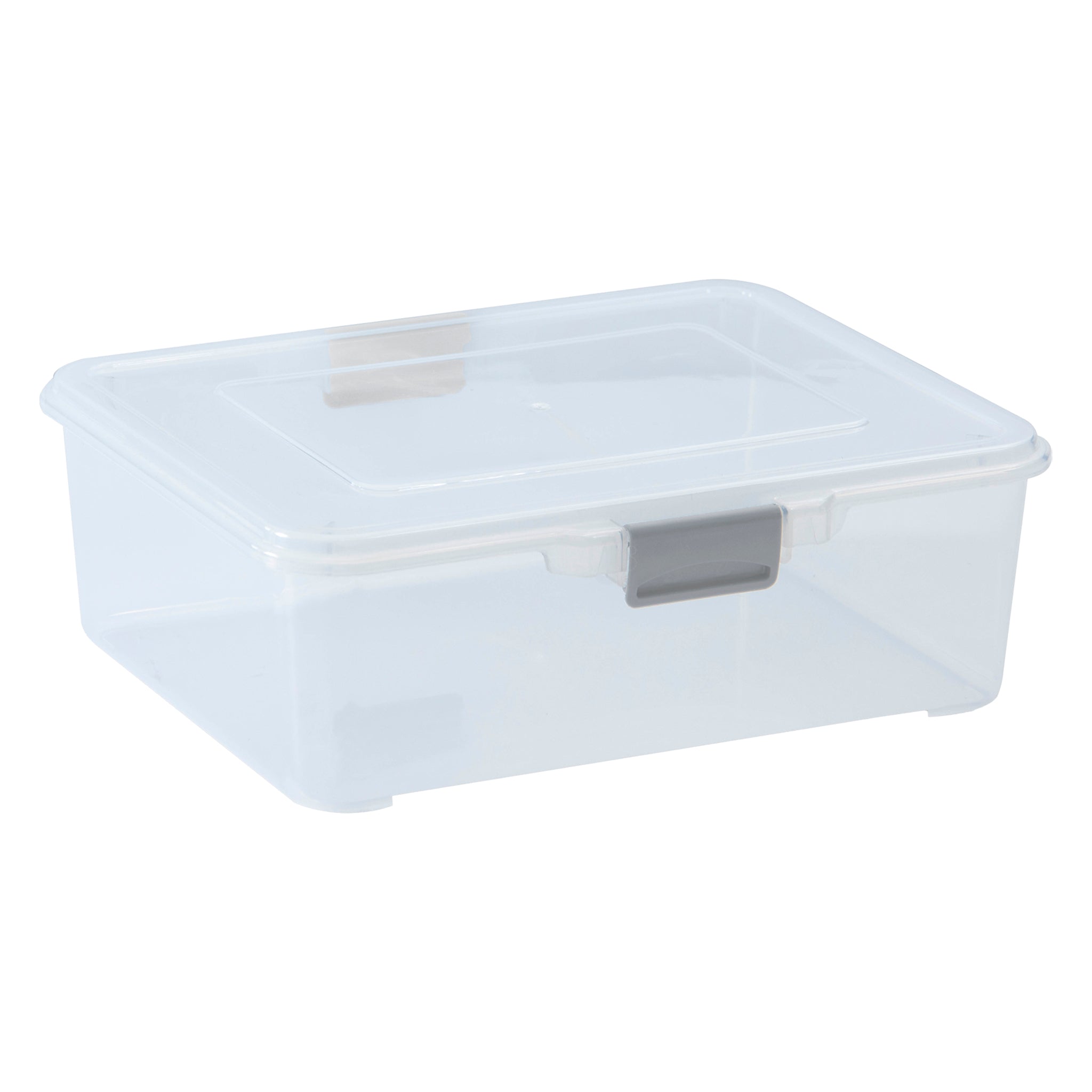 REGENT STOREAWAY PLASTIC STORAGE BOX CLEAR & GREY CLIPS,  2.2L - 240X280X80MM
