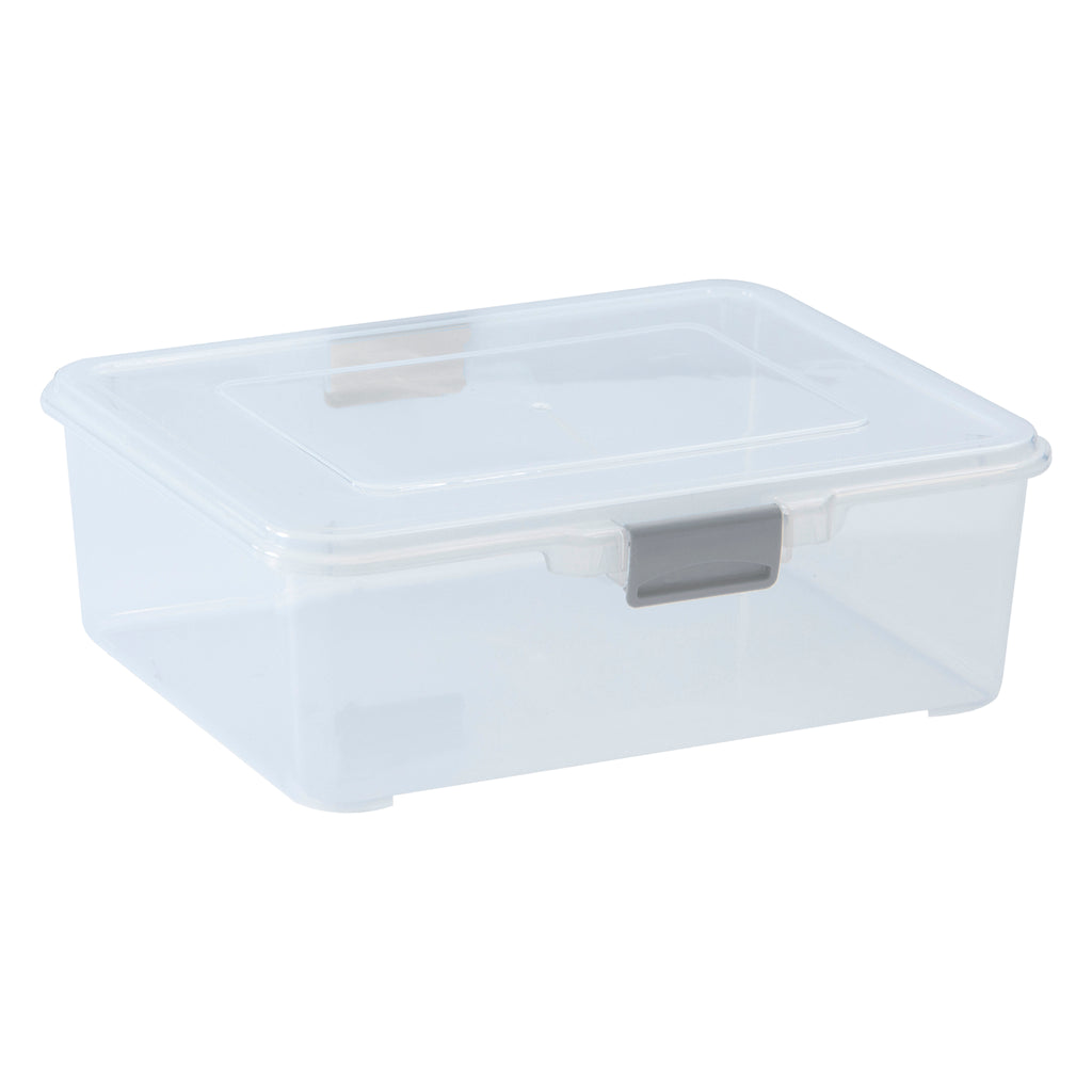 REGENT STOREAWAY CLEAR PLASTIC STORAGE BOX WITH GREY CLIPS 5.8L, 290X260X110MM