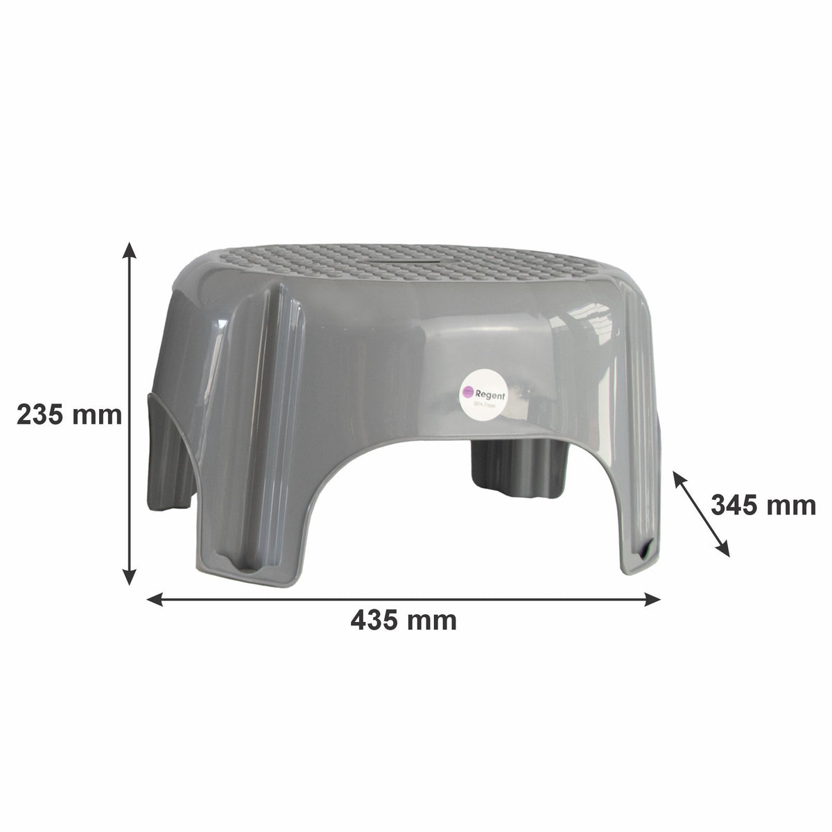 REGENT STOREAWAY HOUSEHOLD PLASTIC STOOL LIGHT OR DARK GREY (MAX. WEIGHT 80KG), 435X345X235MM