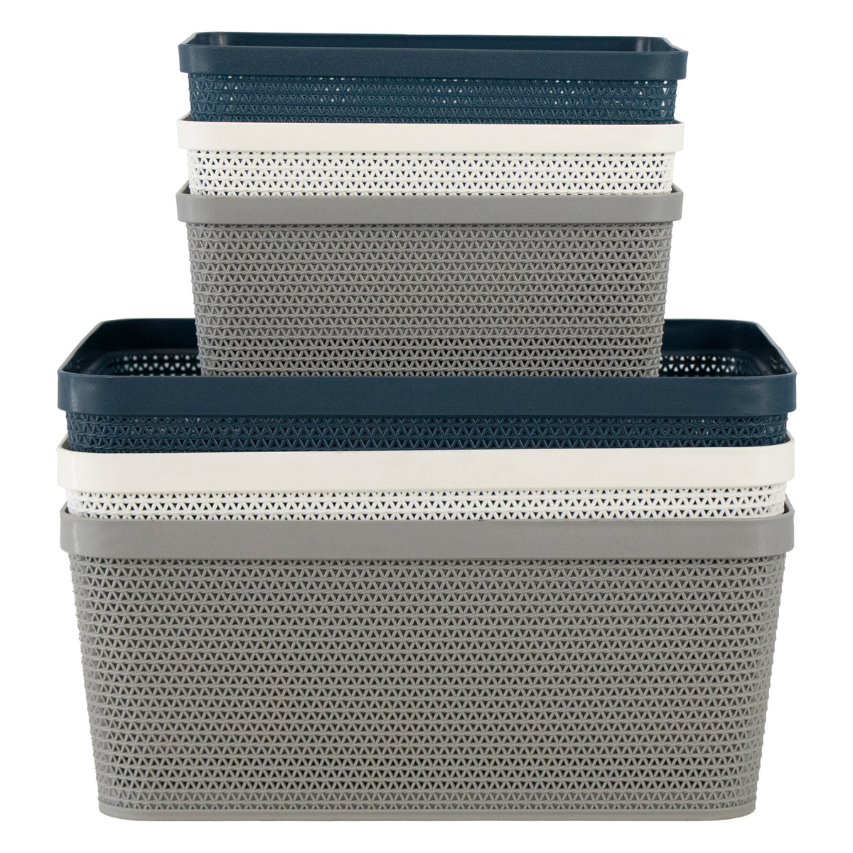 REGENT STOREAWAY PLASTIC LATTICE BASKET SMALL, ASST. COLOURS BLUE, GREY & WHITE, 250X195X105MM