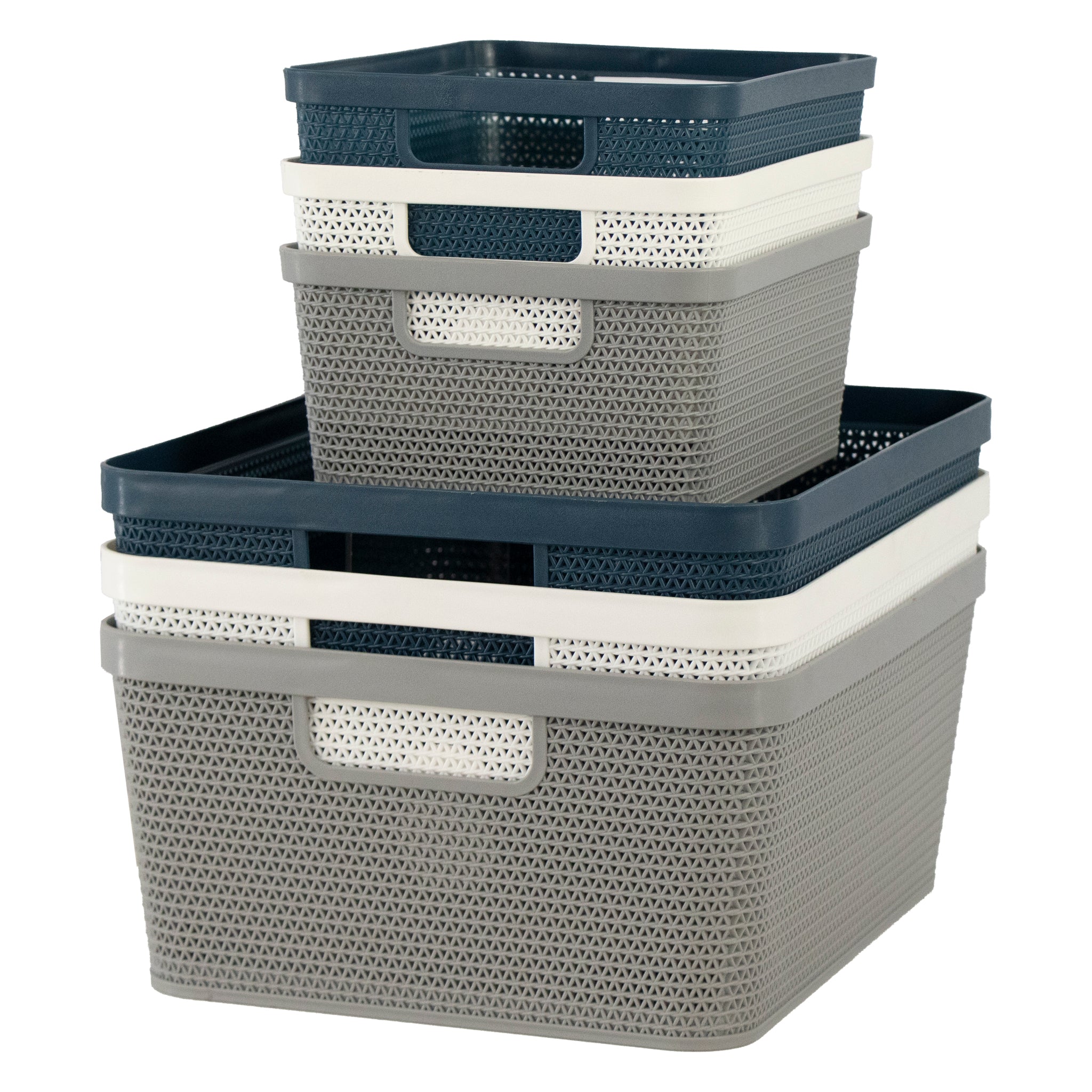 REGENT STOREAWAY PLASTIC LATTICE BASKET SMALL, ASST. COLOURS BLUE, GREY & WHITE, 250X195X105MM