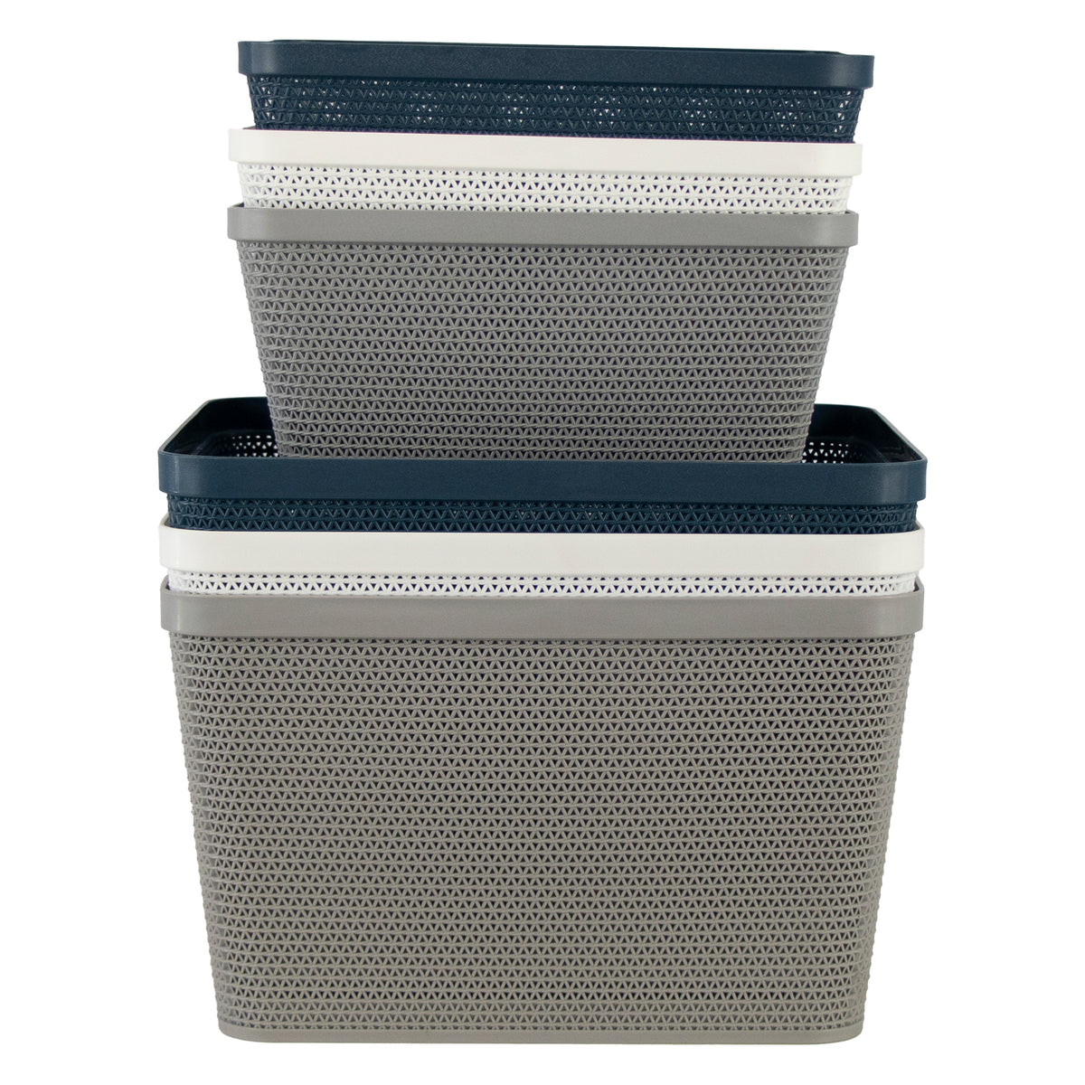 REGENT STOREAWAY PLASTIC LATTICE BASKET MEDIUM ASST. COLOURS BLUE, GREY & WHITE, 295X235X130MM