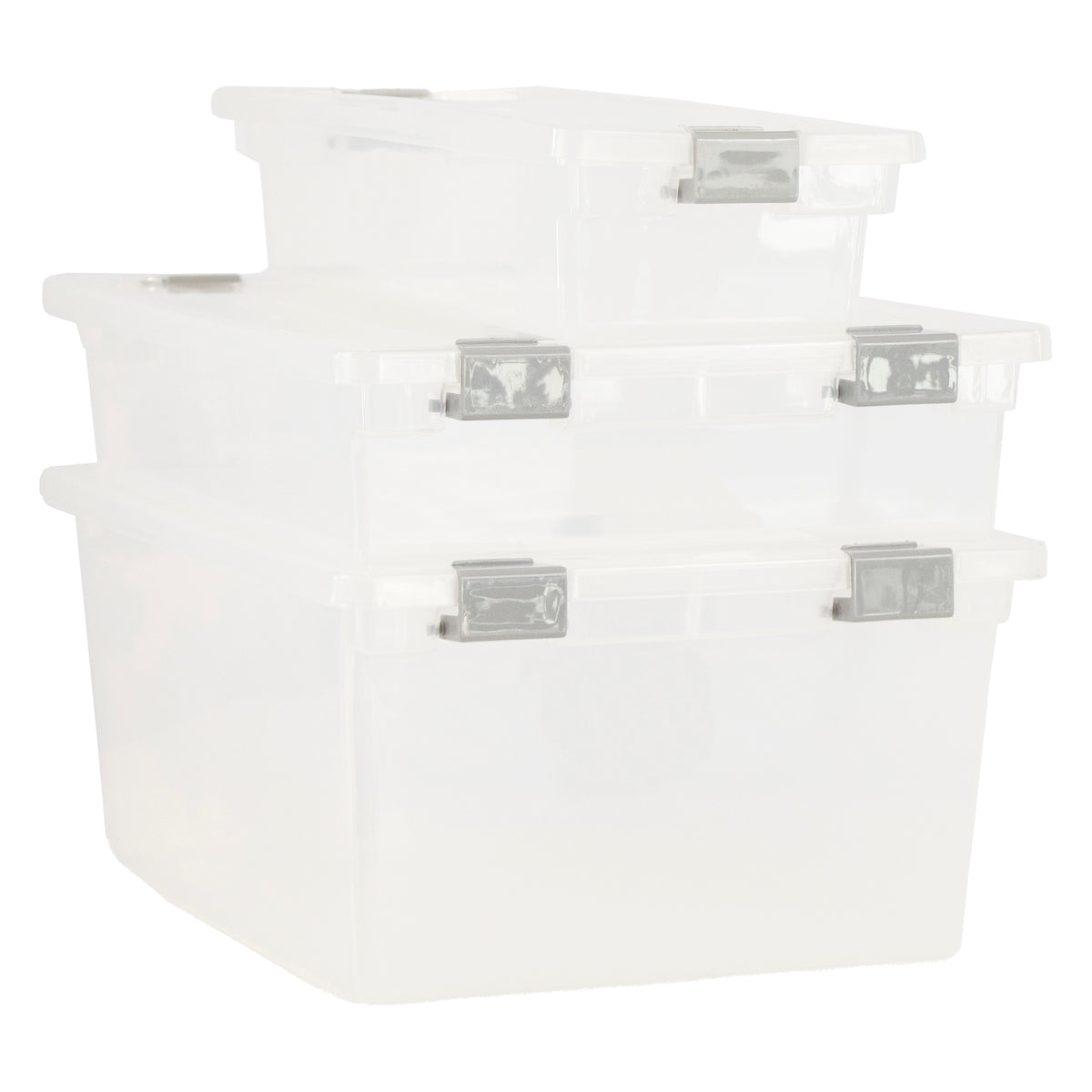 REGENT STOREAWAY CLEAR PLASTIC BOX WITH GREY CLIPS LARGE, 355X280X85MM