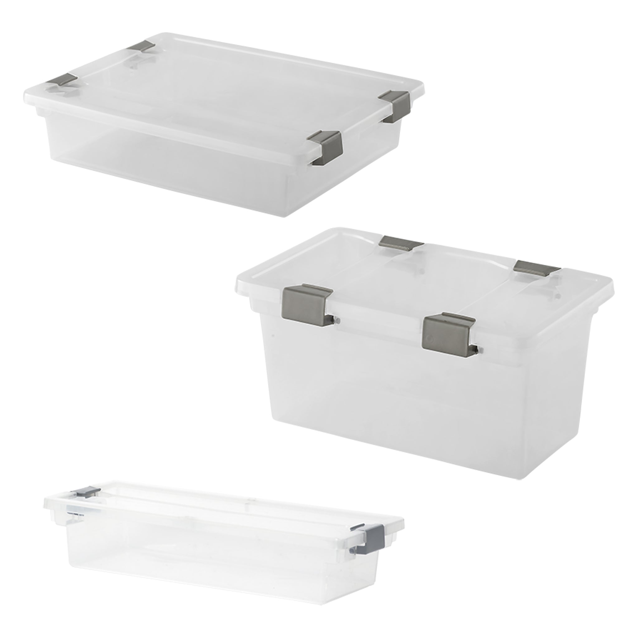 REGENT STOREAWAY PLASTIC CLIP BOX LONG, CLEAR & GREY, 365X140X75MM
