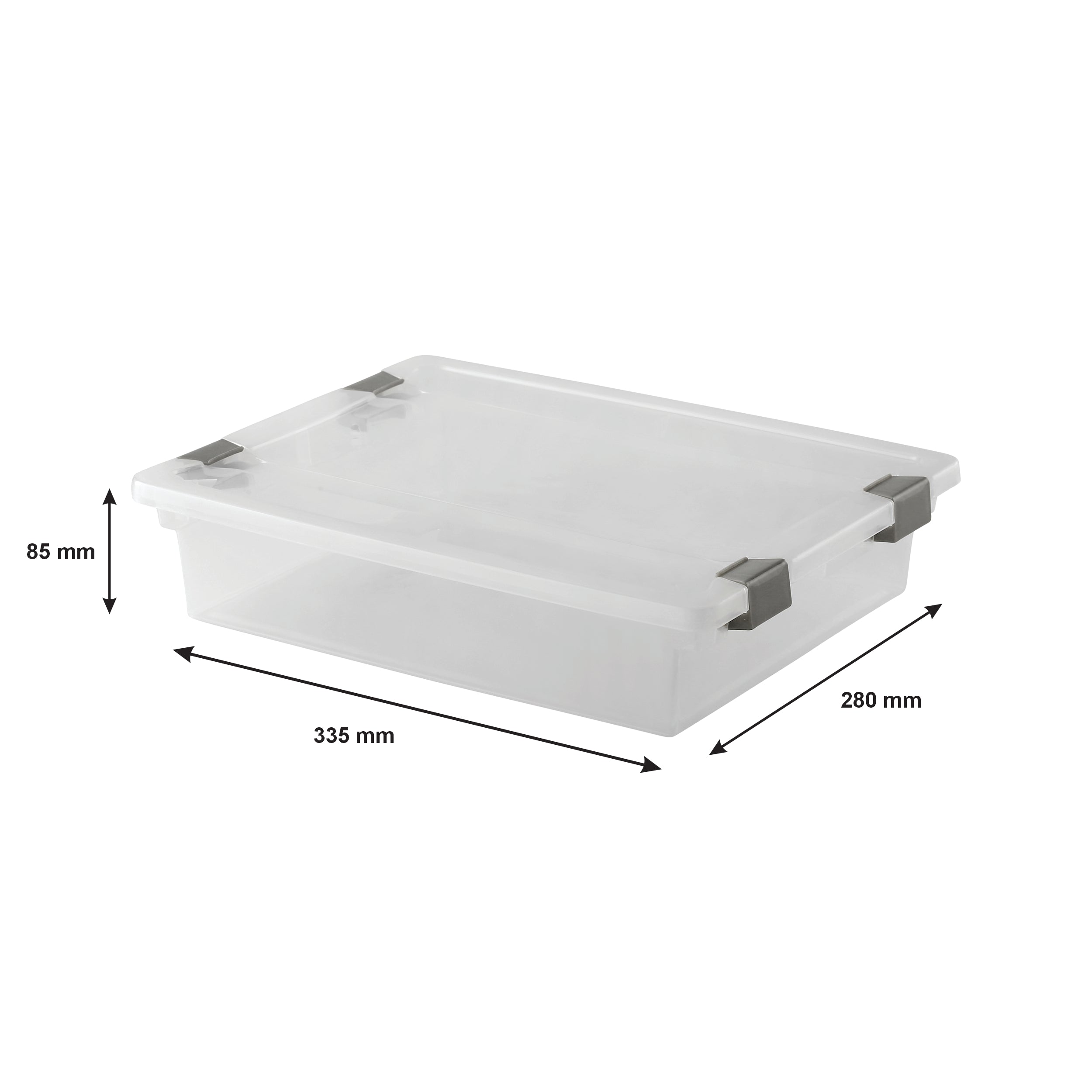 REGENT STOREAWAY PLASTIC CLIP BOX LARGE, CLEAR & GREY, 355X280X85MM