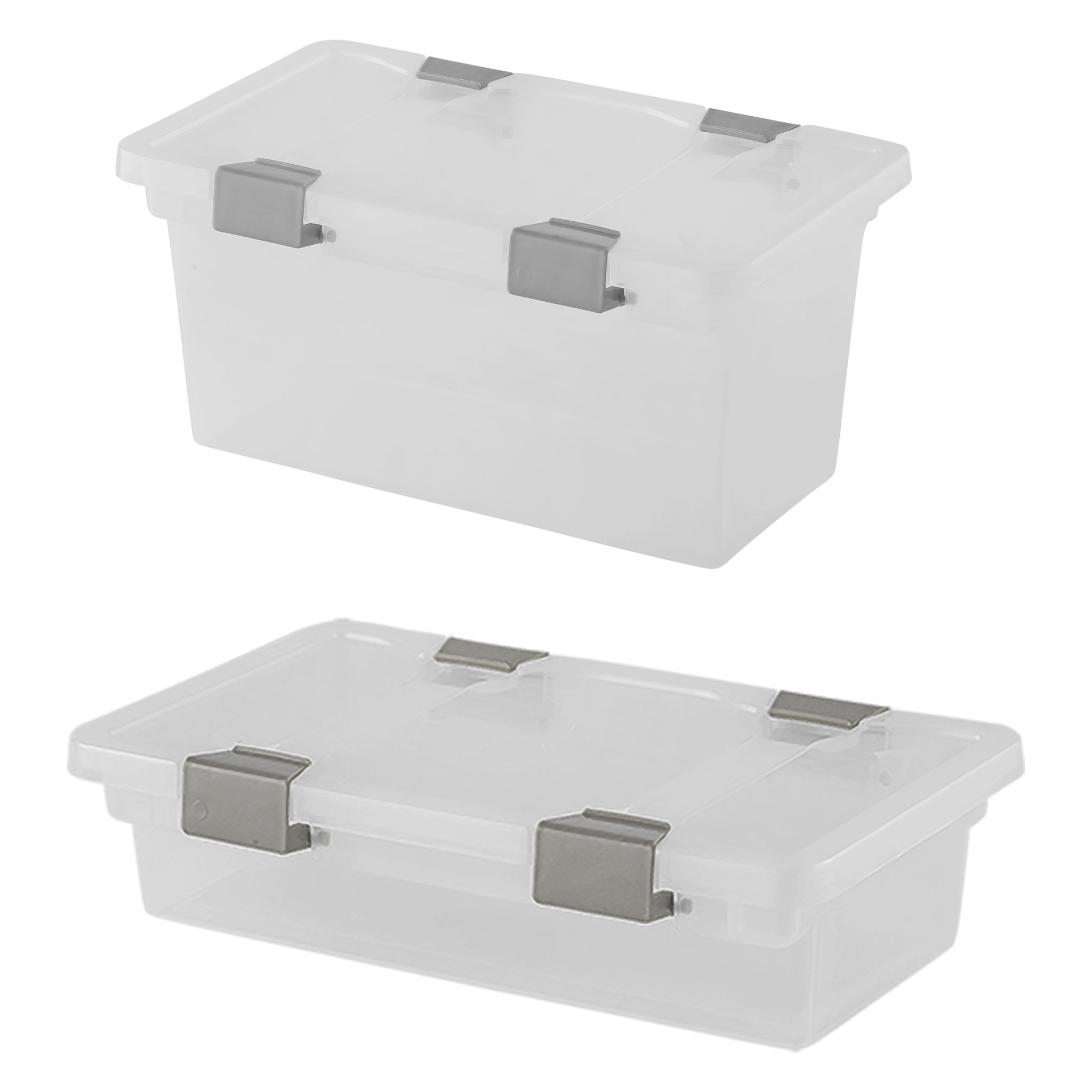REGENT STOREAWAY CLEAR PLASTIC BOX WITH GREY CLIPS SMALL, 275X165X70MM