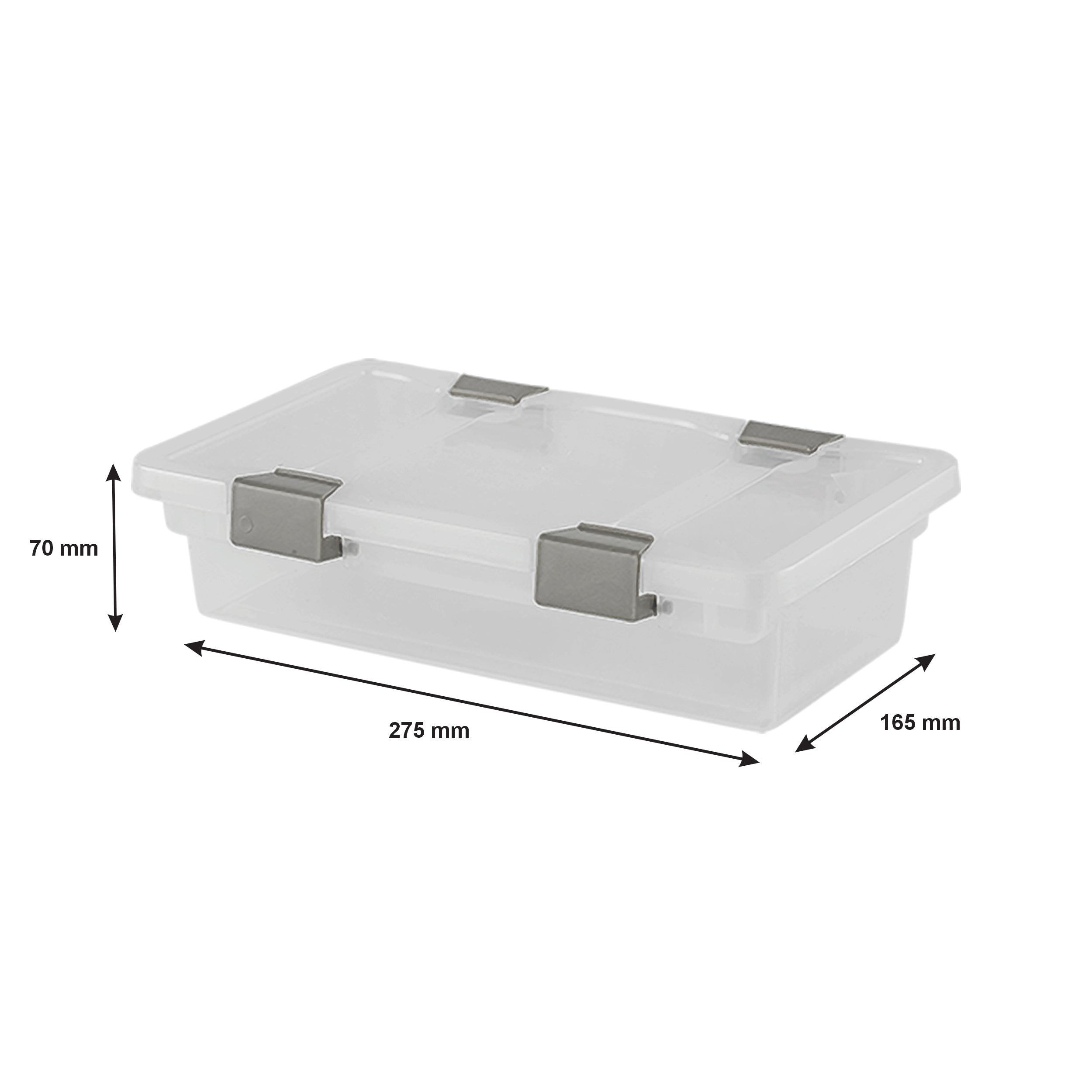 REGENT STOREAWAY PLASTIC CLIP BOX SMALL, CLEAR & GREY, 275X165X70MM