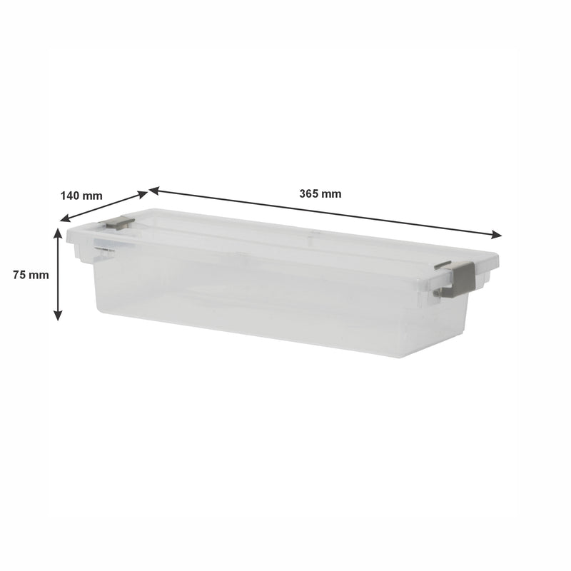 REGENT STOREAWAY PLASTIC CLIP BOX LONG, CLEAR & GREY, (365X140X75MM)