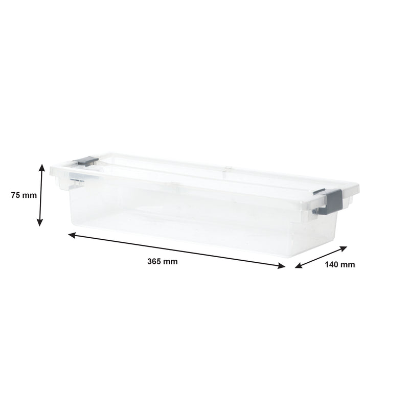 REGENT PLASTIC CLIPPY BOX LONG, CLEAR & GREY, (365X140X75MM)