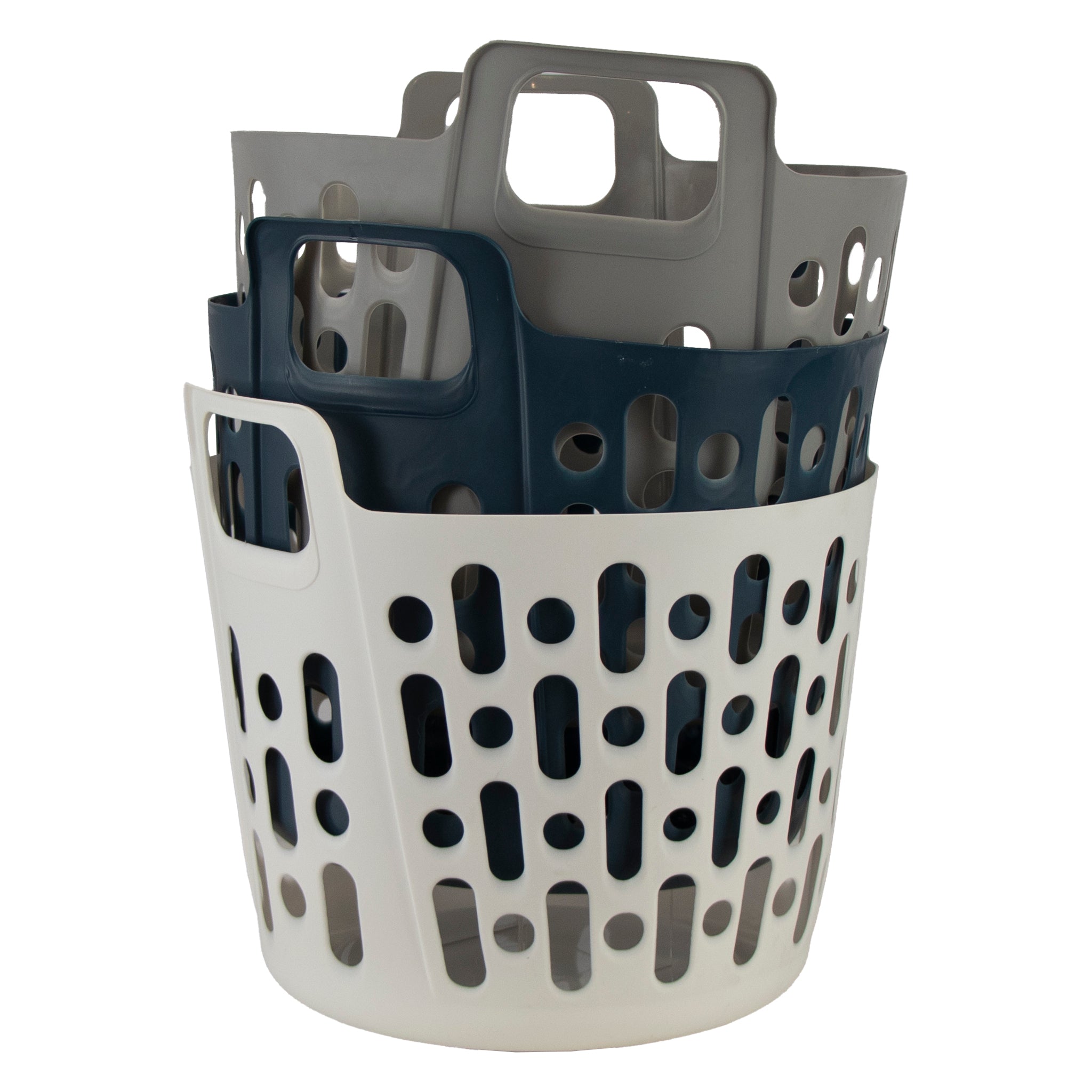 REGENT STOREAWAY PLASTIC FLEXY LAUNDRY BASKET SMALL, ASST. BLUE, GREY & WHT, 390X415X355MM