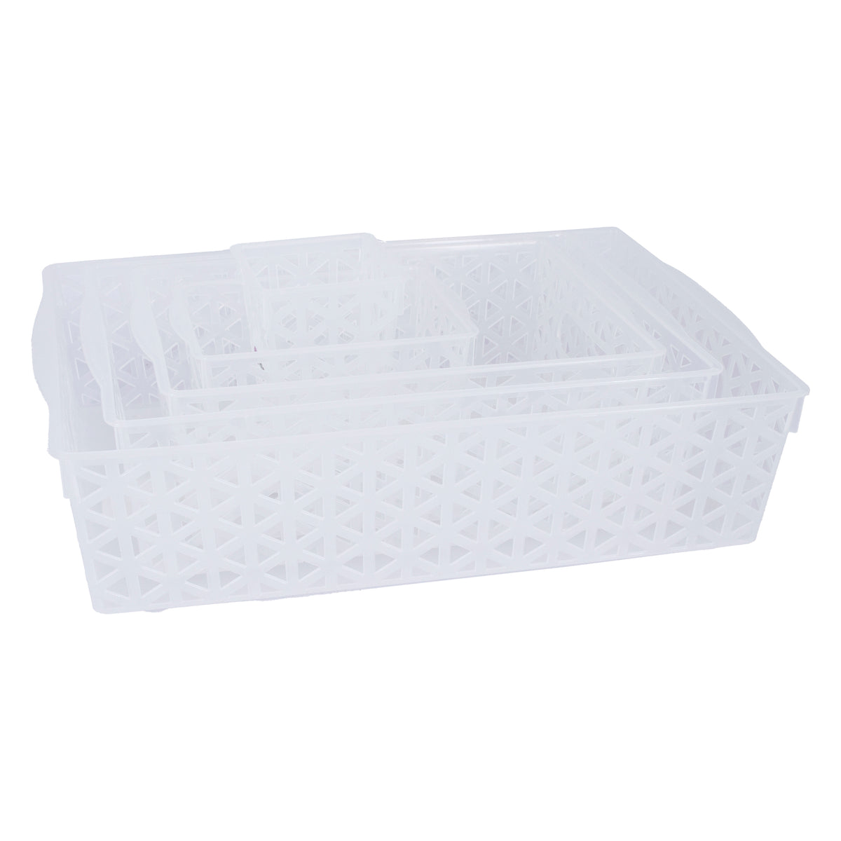 REGENT STOREAWAY HOME/OFFICE CLEAR PLASTIC BASKET MEDIUM, 255X185X85MM
