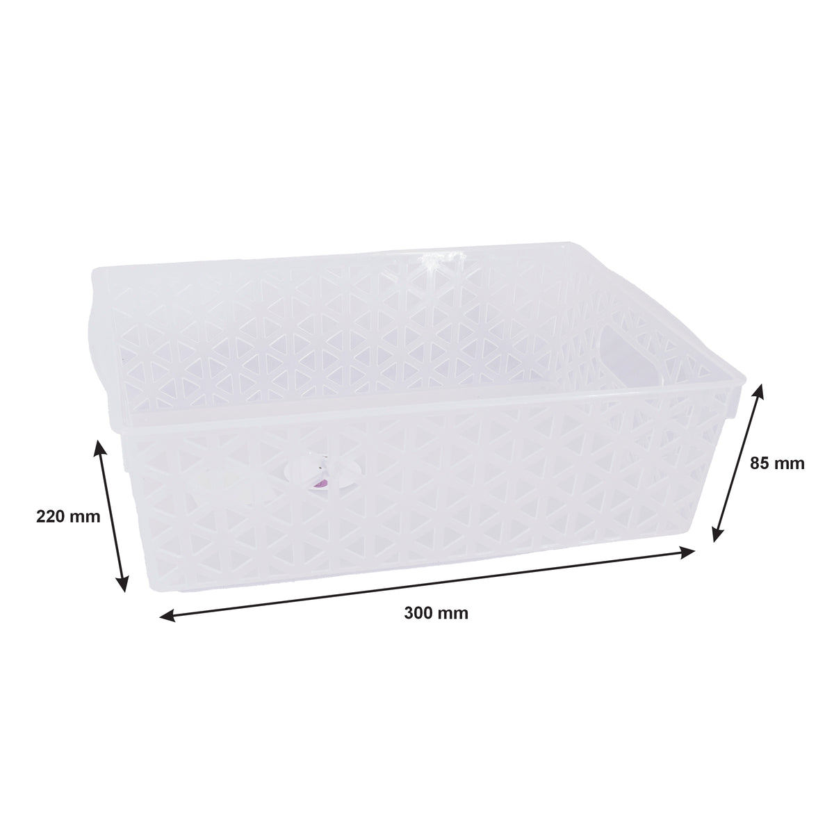 REGENT STOREAWAY HOME/OFFICE CLEAR PLASTIC BASKET LARGE, 300X220X85MM