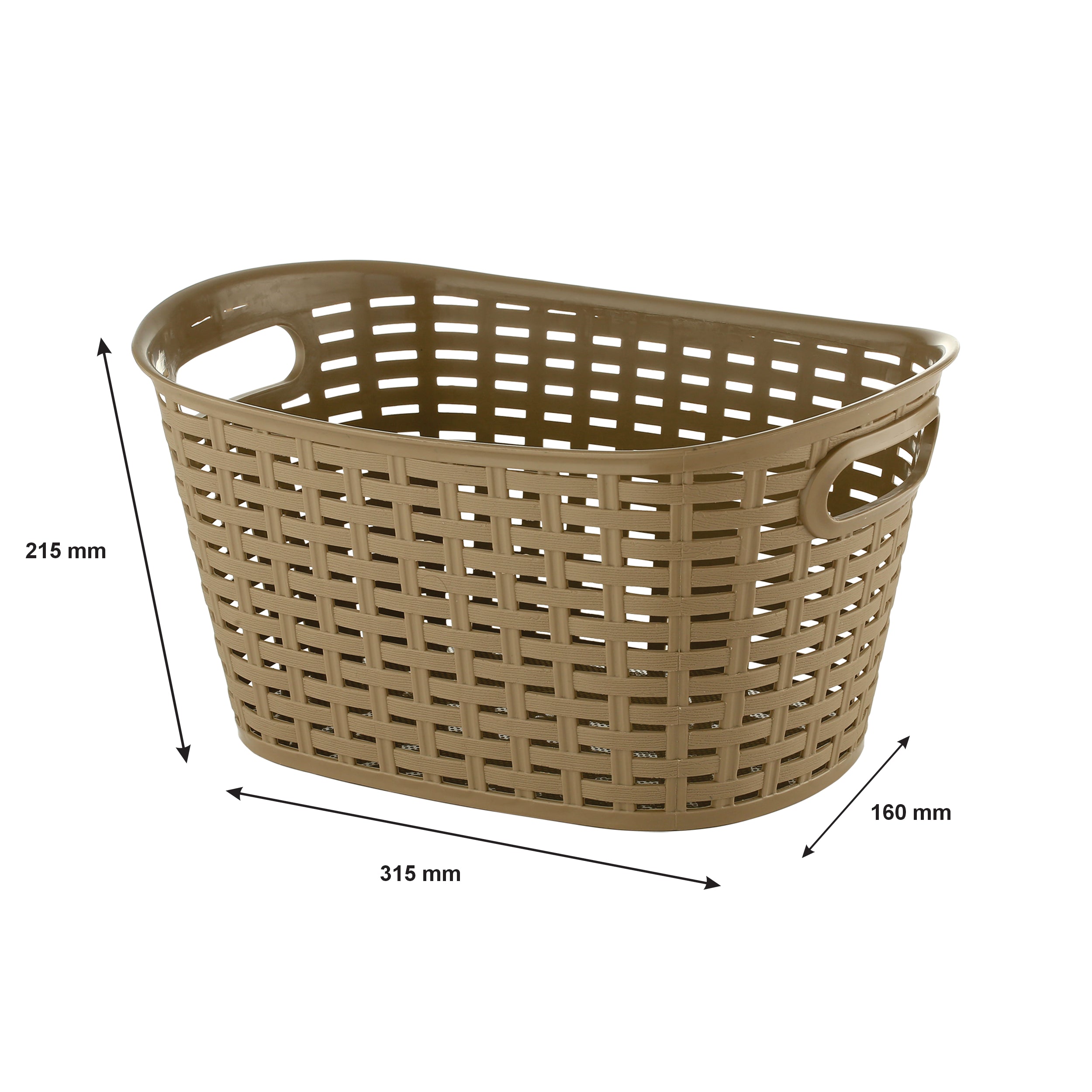 REGENT STOREAWAY PLASTIC WOVEN BASKET WITH HANDLES MINI, ASST. WHT, BGE & CHOC, 315X215X160MM