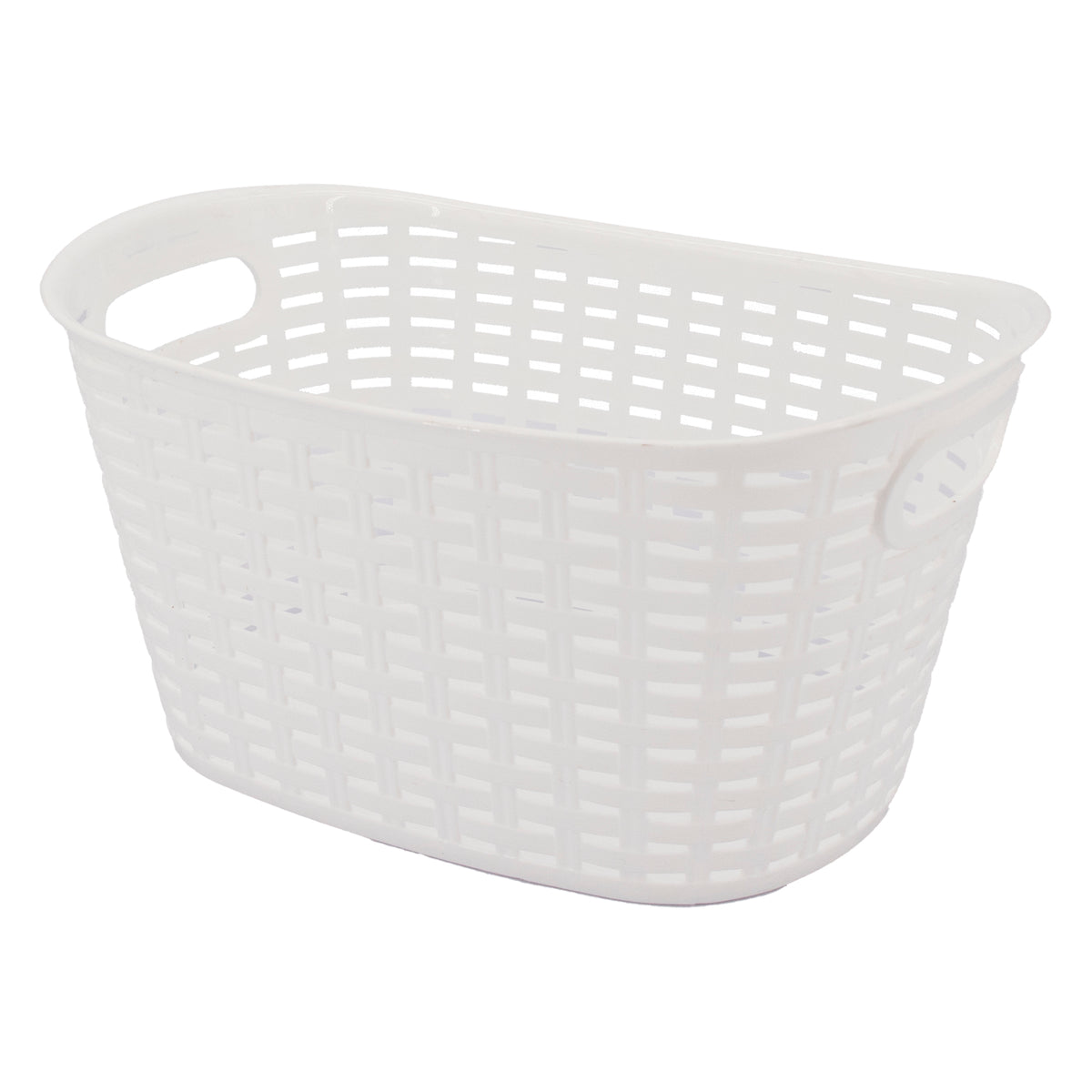 REGENT STOREAWAY PLASTIC WOVEN BASKET WITH HANDLES LARGE, ASST. WHT, BGE & CHOC, 500X345X250MM