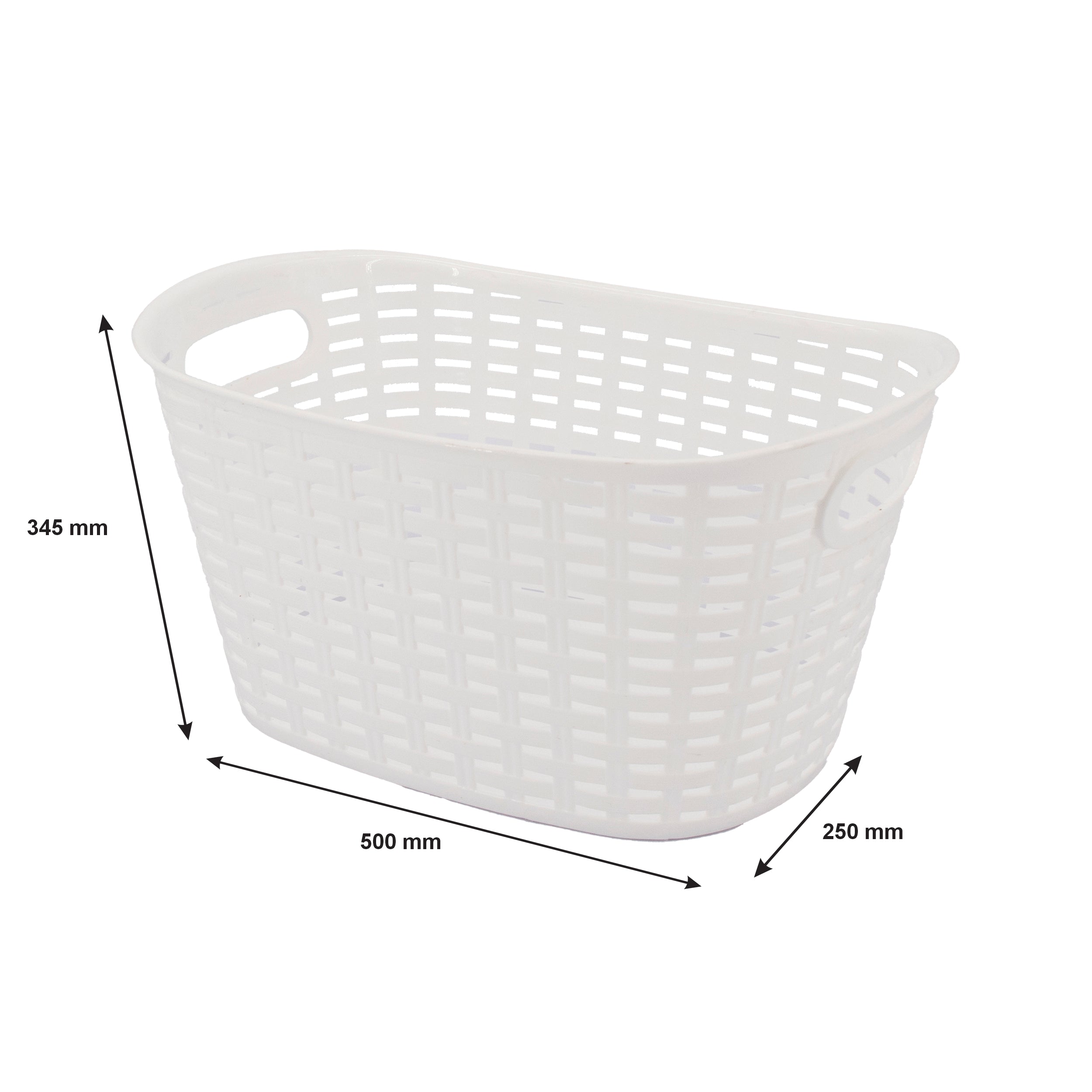 REGENT STOREAWAY PLASTIC WOVEN BASKET WITH HANDLES LARGE, ASST. WHT, BGE & CHOC, 500X345X250MM
