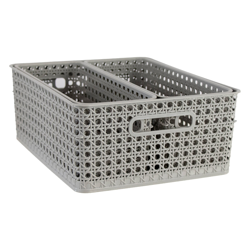 REGENT PLASTIC BOHO RECTANGULAR BASKET GREY,  (340X135X130MM)