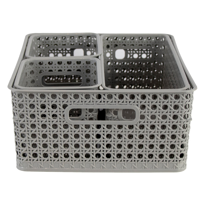 REGENT PLASTIC BOHO RECTANGULAR BASKET GREY,  (340X135X130MM)