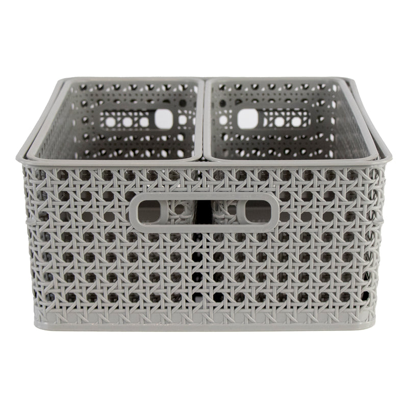 REGENT PLASTIC BOHO RECTANGULAR BASKET LARGE GREY,  (350X280X140MM)