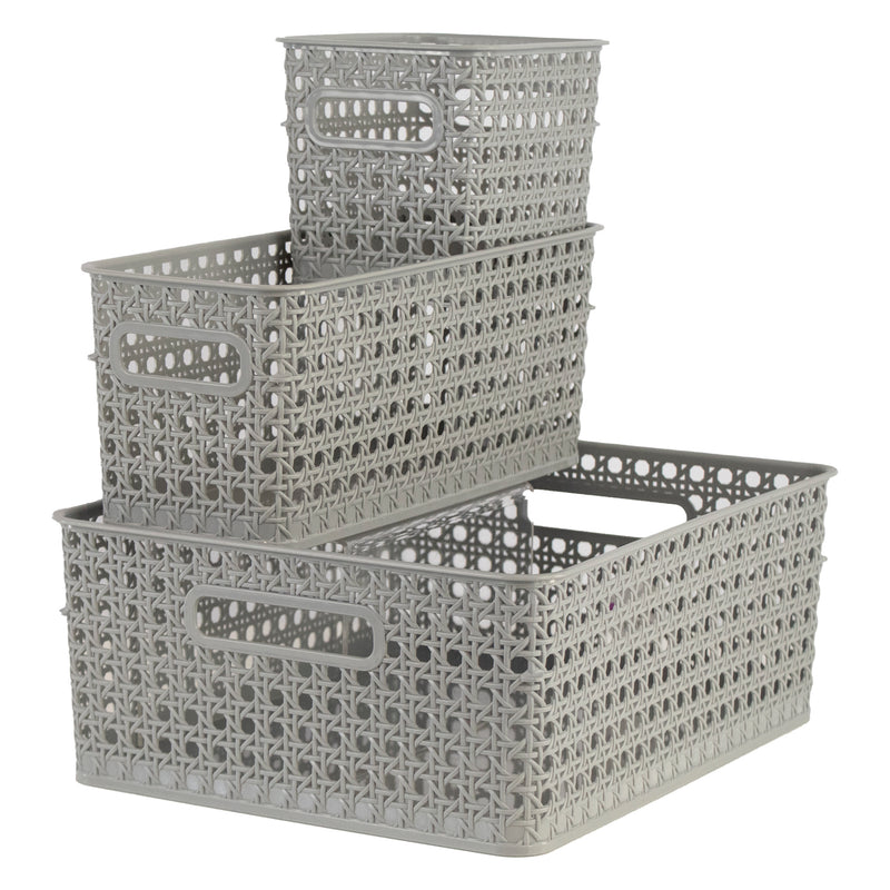 REGENT PLASTIC BOHO RECTANGULAR BASKET GREY,  (340X135X130MM)