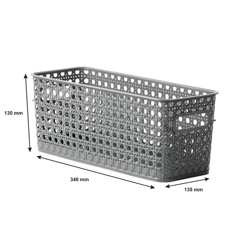 REGENT PLASTIC BOHO RECTANGULAR BASKET GREY,  (340X135X130MM)