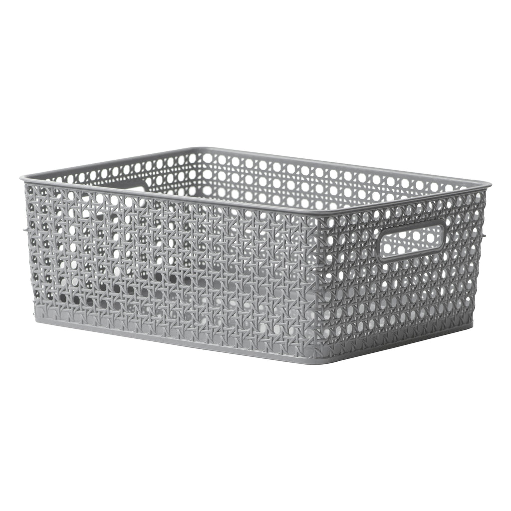 REGENT STOREAWAY CLASSIC GREY PLASTIC RECTANGULAR BASKET LARGE, 350X280X140MM