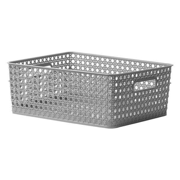 REGENT PLASTIC BOHO RECTANGULAR BASKET LARGE GREY,  (350X280X140MM)